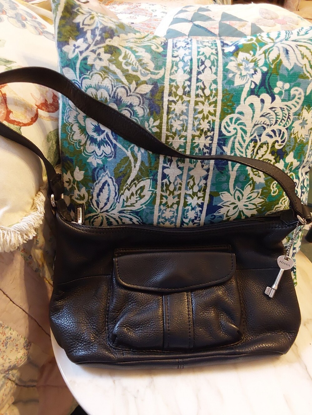Vintage 1990s Fossil Hobo Bag With Shoulder Strap, Pebbled Leather Purse